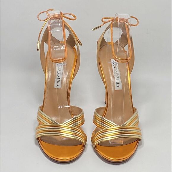 Aquazzura Ari Metallic Leather Ankle-Tie Sandals size 38.5 - Picture 4 of 13